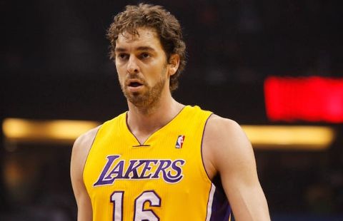 Pau Gasol in the LA Lakers jersey caught on the camera.